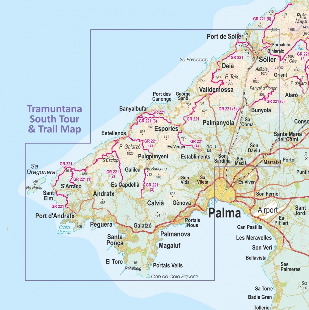 Samlet Colliery Map Kart over Mallorca for vandring – Tramuntana sør og nord samlet Tour ...